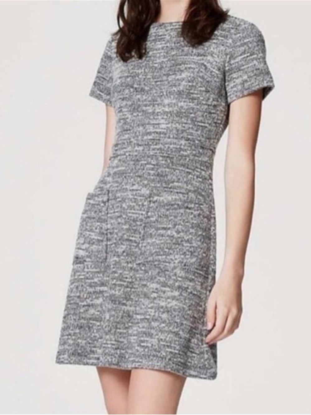 LOFT Gray Short Sleeve Knit A-Line Dress
